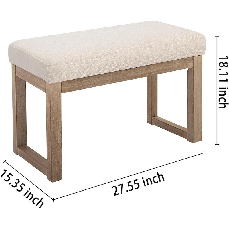 Banc pouf rembourré carré avec pieds en bois massif | Repose-pieds polyvalent