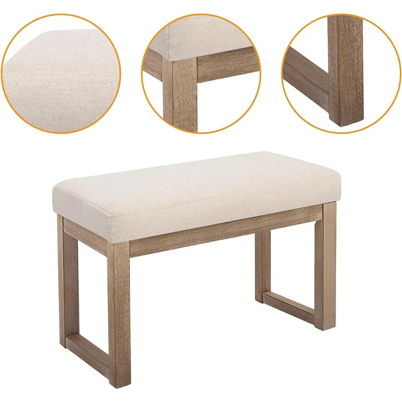 Banc pouf rembourré carré avec pieds en bois massif | Repose-pieds polyvalent