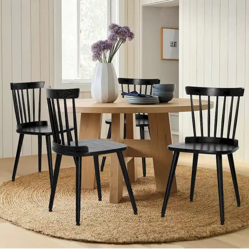 Chaises de salle à manger Windsor en bois massif à dossier à barreaux