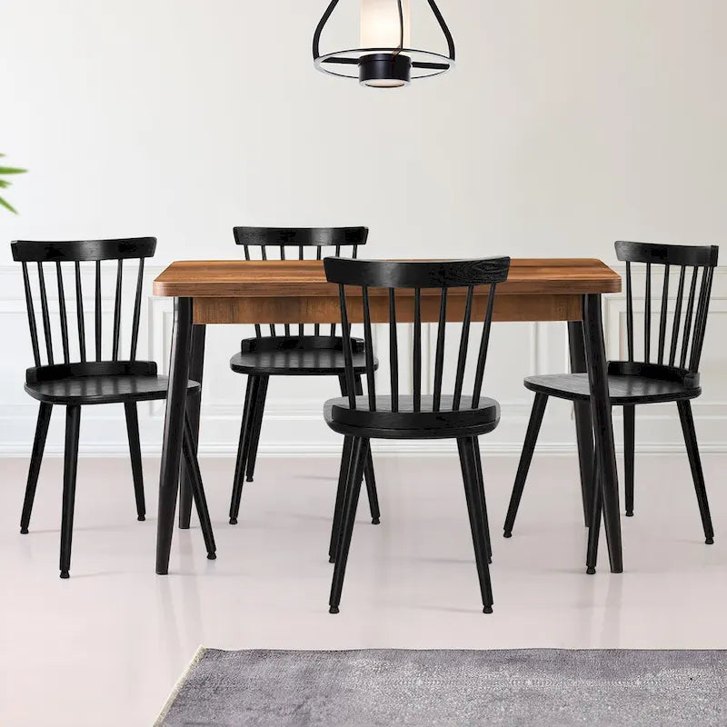 Chaises de salle à manger Windsor en bois massif à dossier à barreaux
