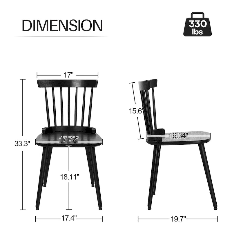 Chaises de salle à manger Windsor en bois massif à dossier à barreaux