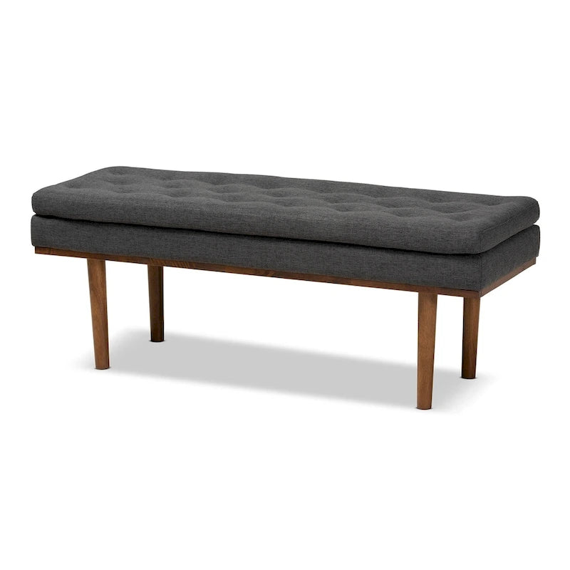 Banc capitonné Mid-Century avec pieds fuselés