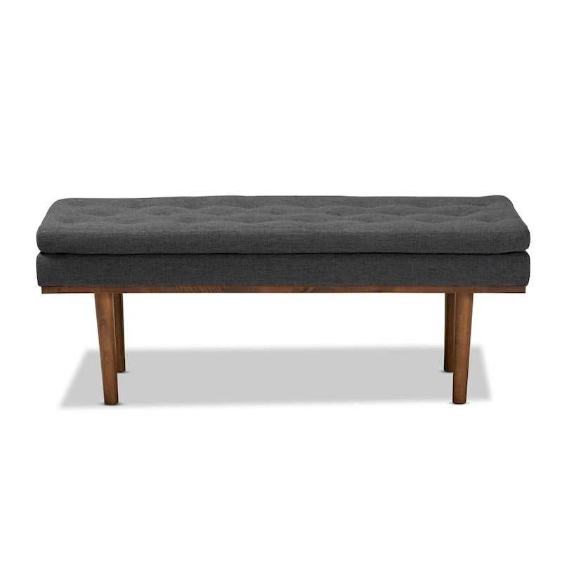 Banc capitonné Mid-Century avec pieds fuselés