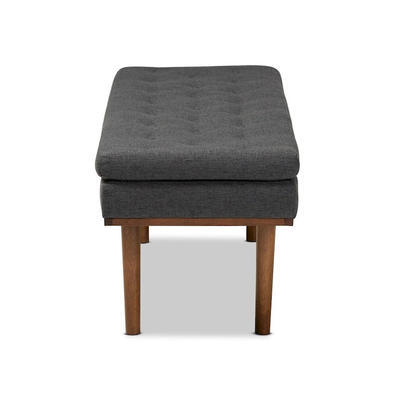 Banc capitonné Mid-Century avec pieds fuselés
