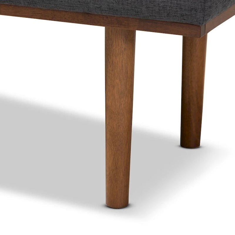 Banc capitonné Mid-Century avec pieds fuselés