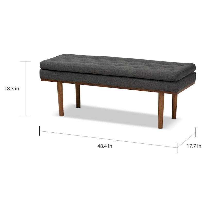 Banc capitonné Mid-Century avec pieds fuselés