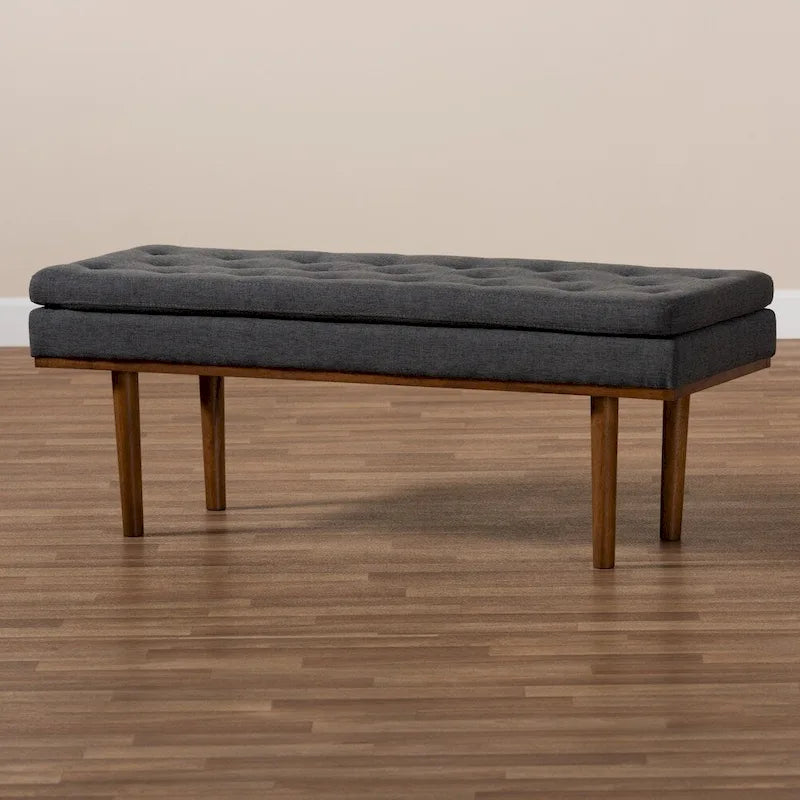 Banc capitonné Mid-Century avec pieds fuselés