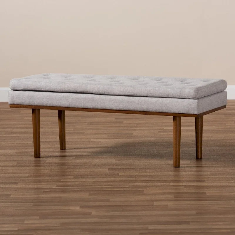 Banc capitonné Mid-Century avec pieds fuselés