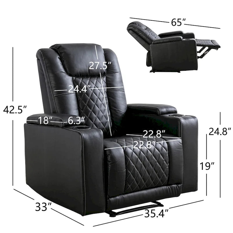Fauteuil inclinable électrique avec ports USB et porte-gobelets