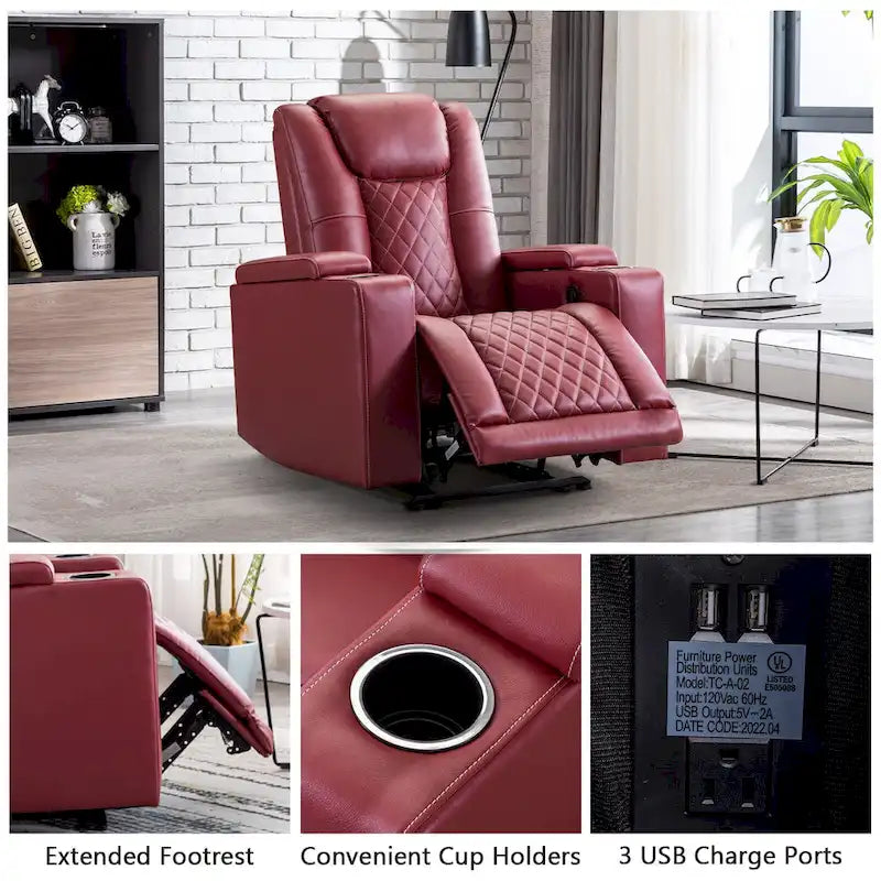 Fauteuil inclinable électrique avec ports USB et porte-gobelets