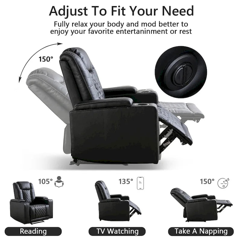 Fauteuil inclinable électrique avec ports USB et porte-gobelets