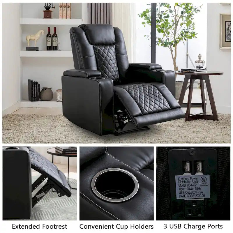 Fauteuil inclinable électrique avec ports USB et porte-gobelets