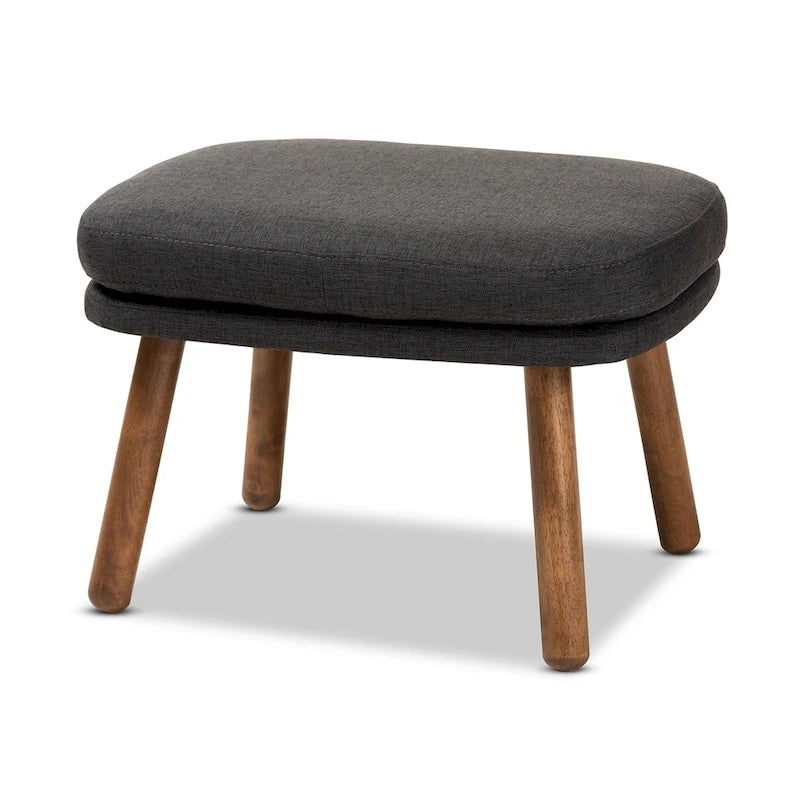 Ottoman capitonné de style Mid-Century avec pieds en bois d'hévéa