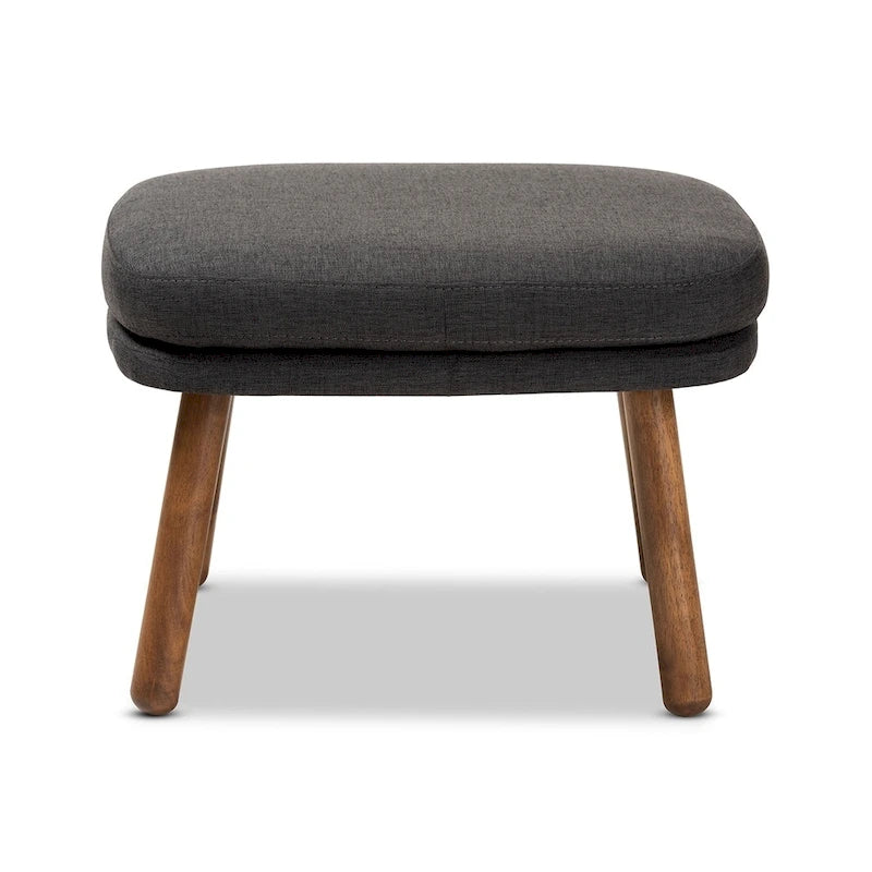Ottoman capitonné de style Mid-Century avec pieds en bois d'hévéa