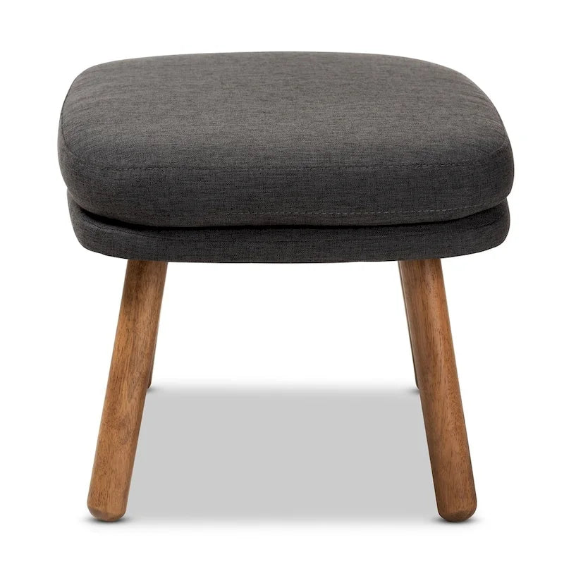 Ottoman capitonné de style Mid-Century avec pieds en bois d'hévéa