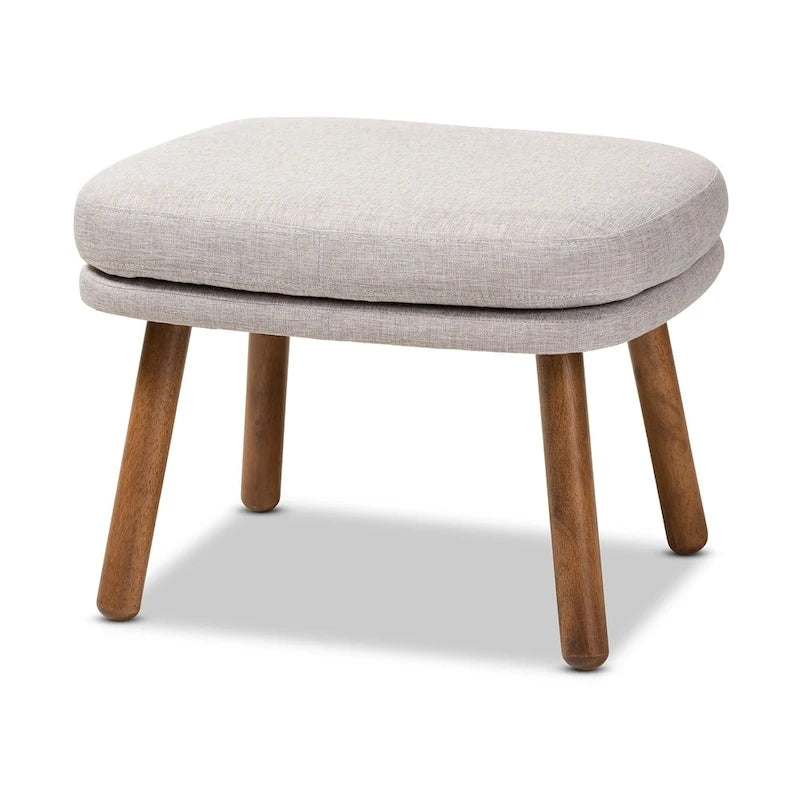 Ottoman capitonné de style Mid-Century avec pieds en bois d'hévéa