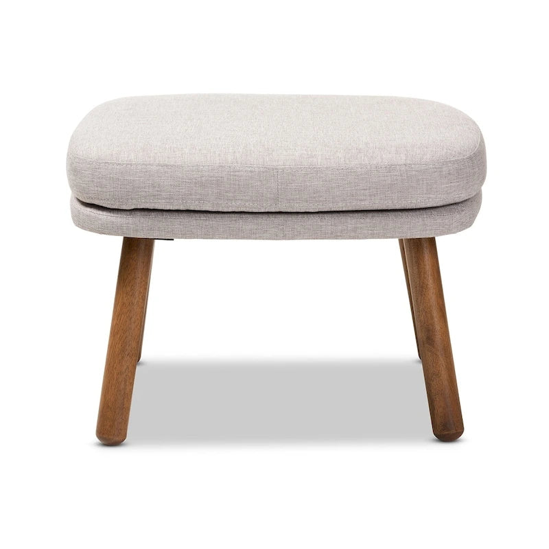 Ottoman capitonné de style Mid-Century avec pieds en bois d'hévéa