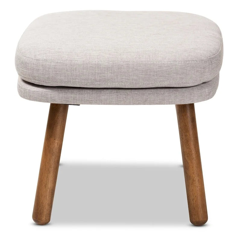 Ottoman capitonné de style Mid-Century avec pieds en bois d'hévéa