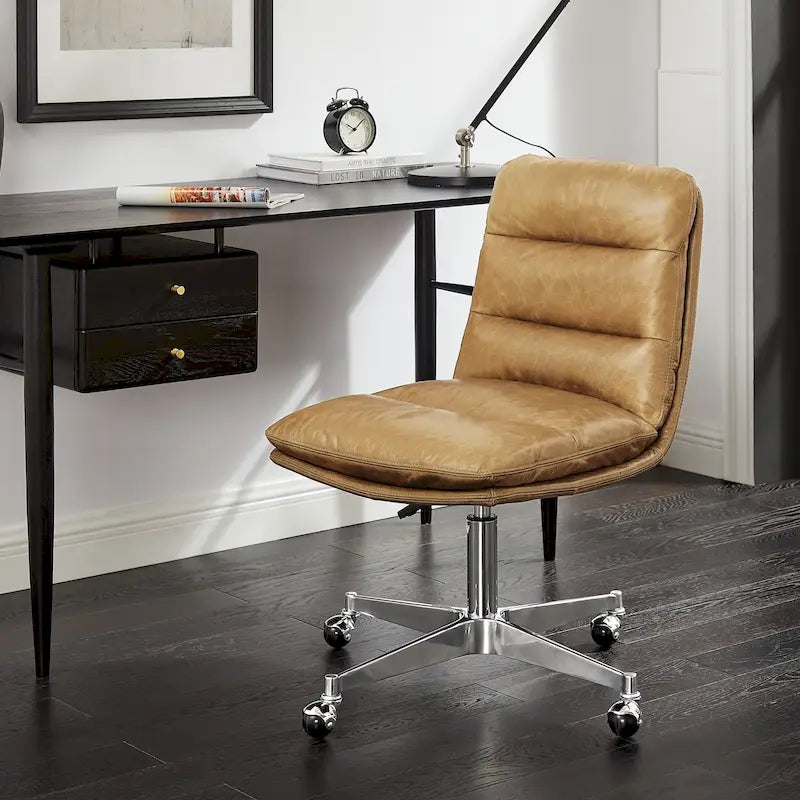 Fauteuil de bureau pivotant sans accoudoirs, style Mid-Century Modern, avec piqûres horizontales