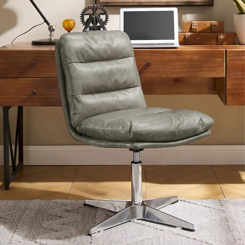 Fauteuil de bureau pivotant sans accoudoirs, style Mid-Century Modern, avec piqûres horizontales