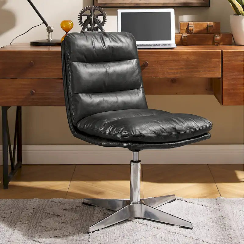 Fauteuil de bureau pivotant sans accoudoirs, style Mid-Century Modern, avec piqûres horizontales