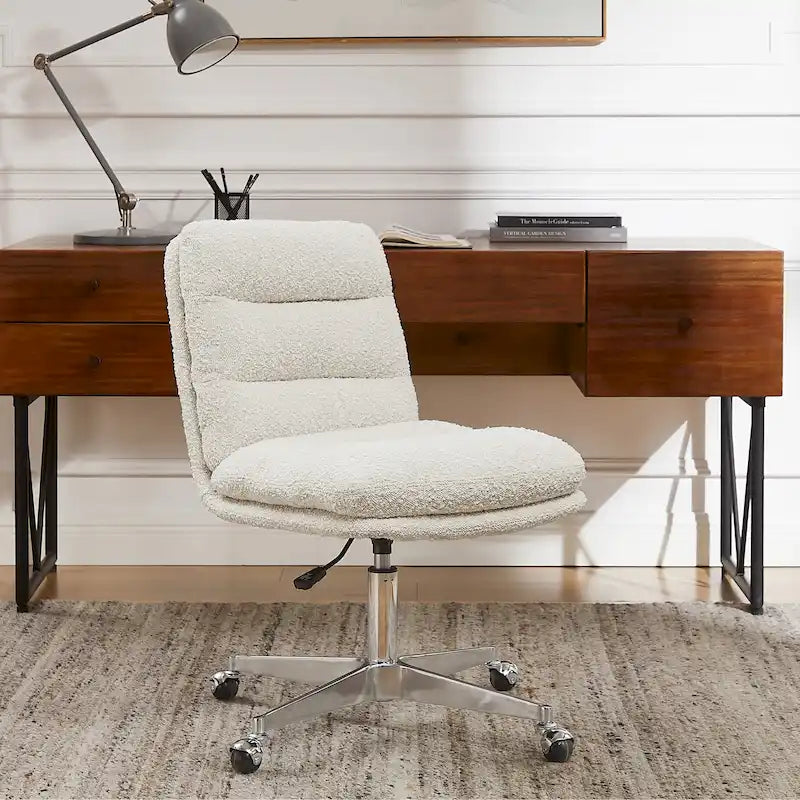 Fauteuil de bureau pivotant sans accoudoirs, style Mid-Century Modern, avec piqûres horizontales