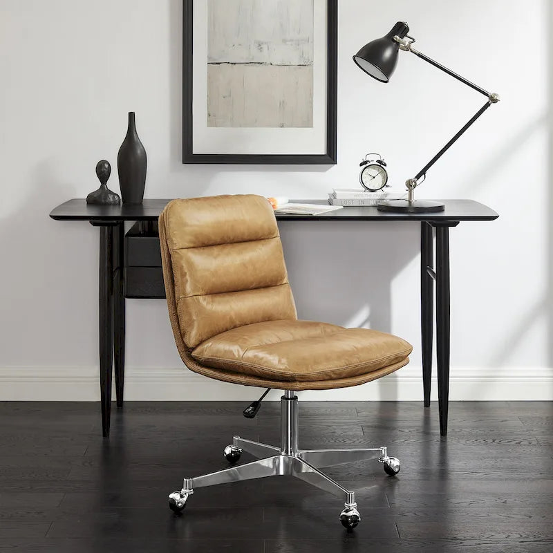 Fauteuil de bureau pivotant sans accoudoirs, style Mid-Century Modern, avec piqûres horizontales