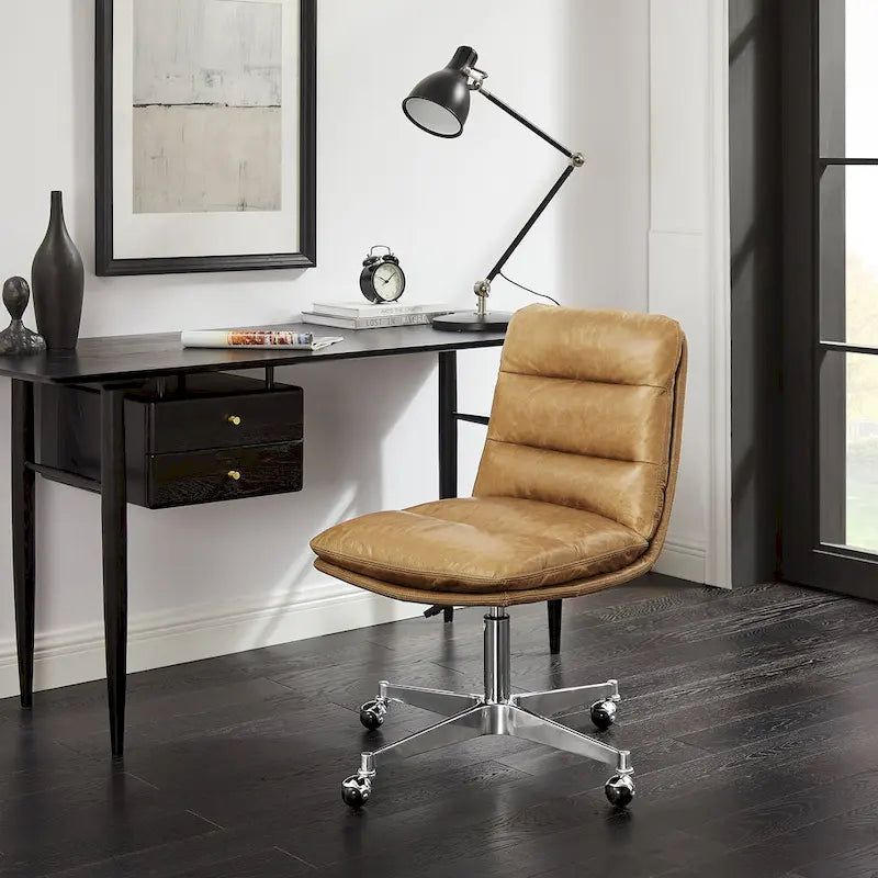 Fauteuil de bureau pivotant sans accoudoirs, style Mid-Century Modern, avec piqûres horizontales