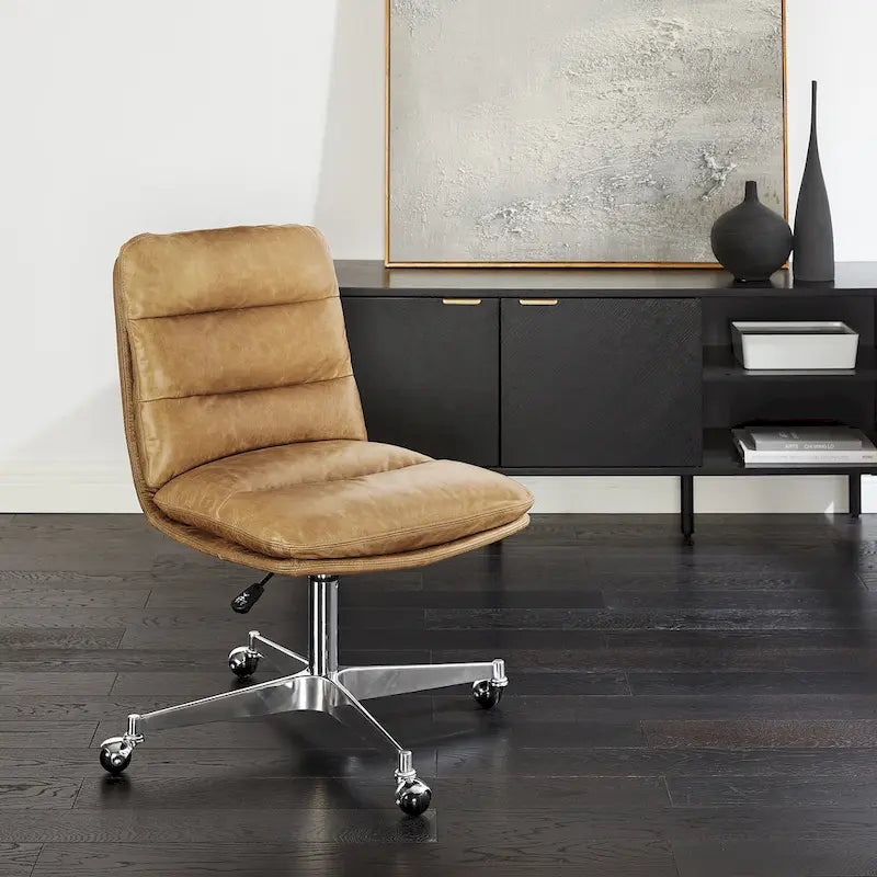 Fauteuil de bureau pivotant sans accoudoirs, style Mid-Century Modern, avec piqûres horizontales