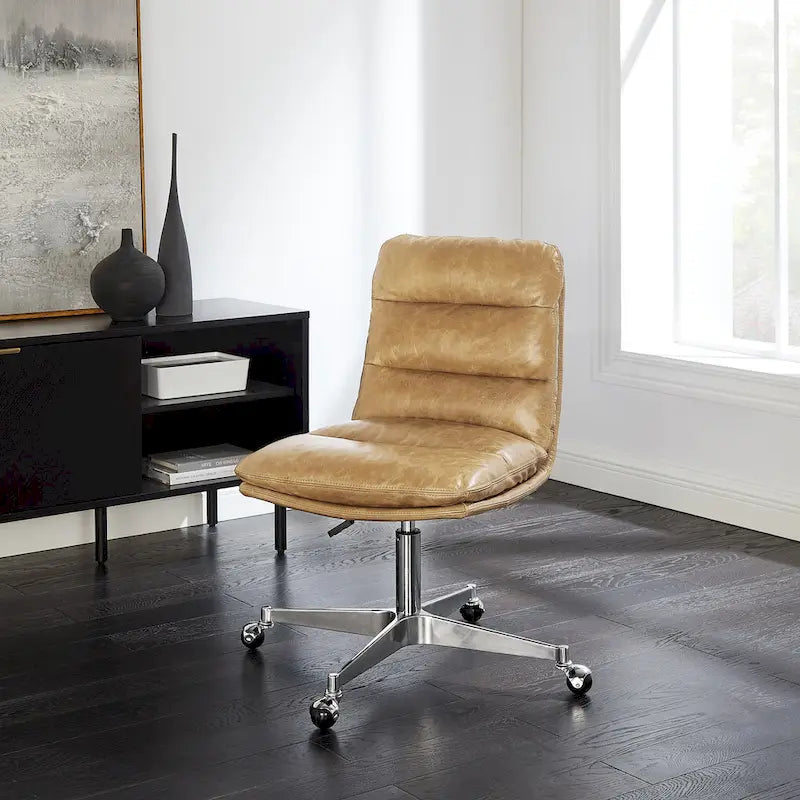 Fauteuil de bureau pivotant sans accoudoirs, style Mid-Century Modern, avec piqûres horizontales