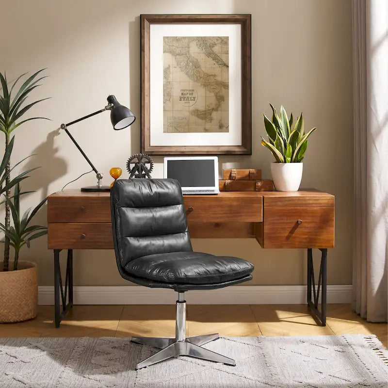 Fauteuil de bureau pivotant sans accoudoirs, style Mid-Century Modern, avec piqûres horizontales