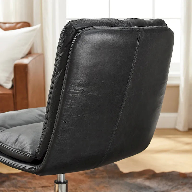 Fauteuil de bureau pivotant sans accoudoirs, style Mid-Century Modern, avec piqûres horizontales