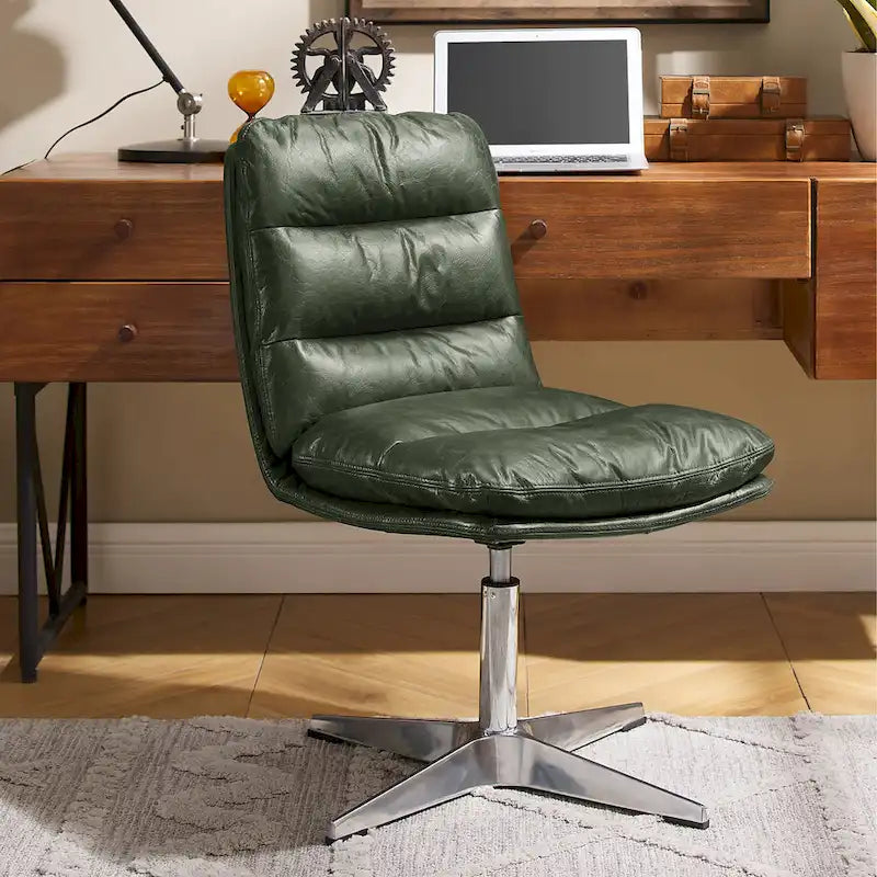 Fauteuil de bureau pivotant sans accoudoirs, style Mid-Century Modern, avec piqûres horizontales