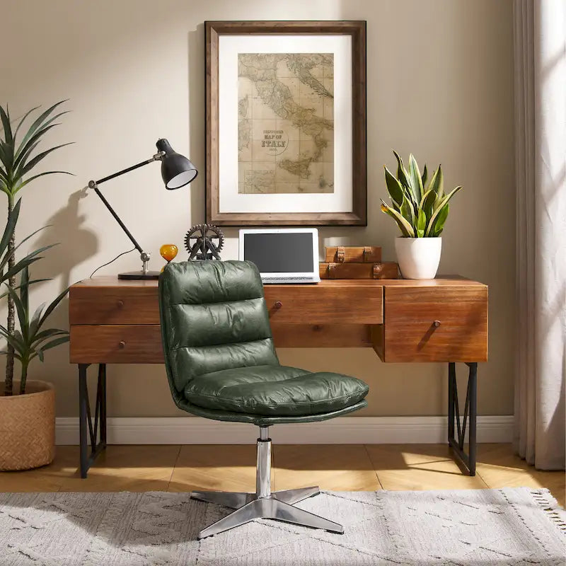Fauteuil de bureau pivotant sans accoudoirs, style Mid-Century Modern, avec piqûres horizontales