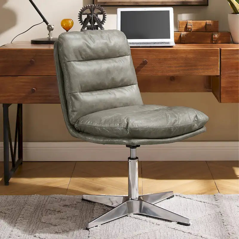 Fauteuil de bureau pivotant sans accoudoirs, style Mid-Century Modern, avec piqûres horizontales