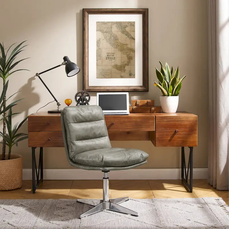 Fauteuil de bureau pivotant sans accoudoirs, style Mid-Century Modern, avec piqûres horizontales