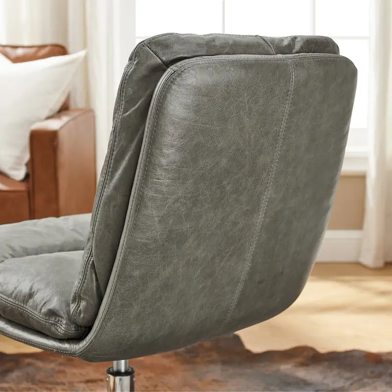 Fauteuil de bureau pivotant sans accoudoirs, style Mid-Century Modern, avec piqûres horizontales