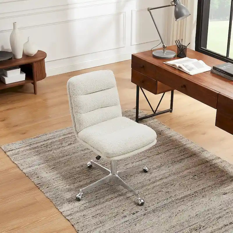 Fauteuil de bureau pivotant sans accoudoirs, style Mid-Century Modern, avec piqûres horizontales