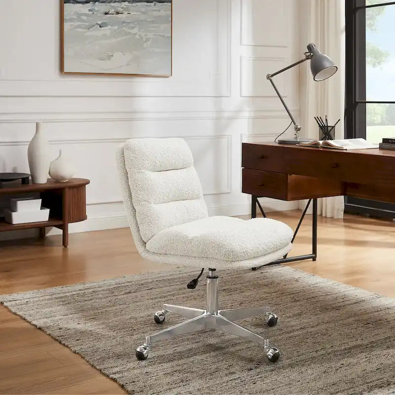 Fauteuil de bureau pivotant sans accoudoirs, style Mid-Century Modern, avec piqûres horizontales