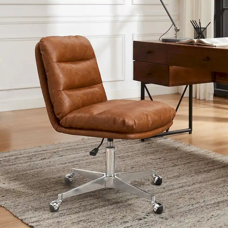Fauteuil de bureau pivotant sans accoudoirs, style Mid-Century Modern, avec piqûres horizontales