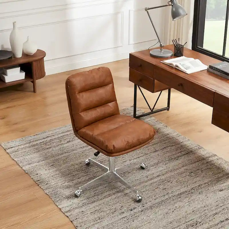 Fauteuil de bureau pivotant sans accoudoirs, style Mid-Century Modern, avec piqûres horizontales