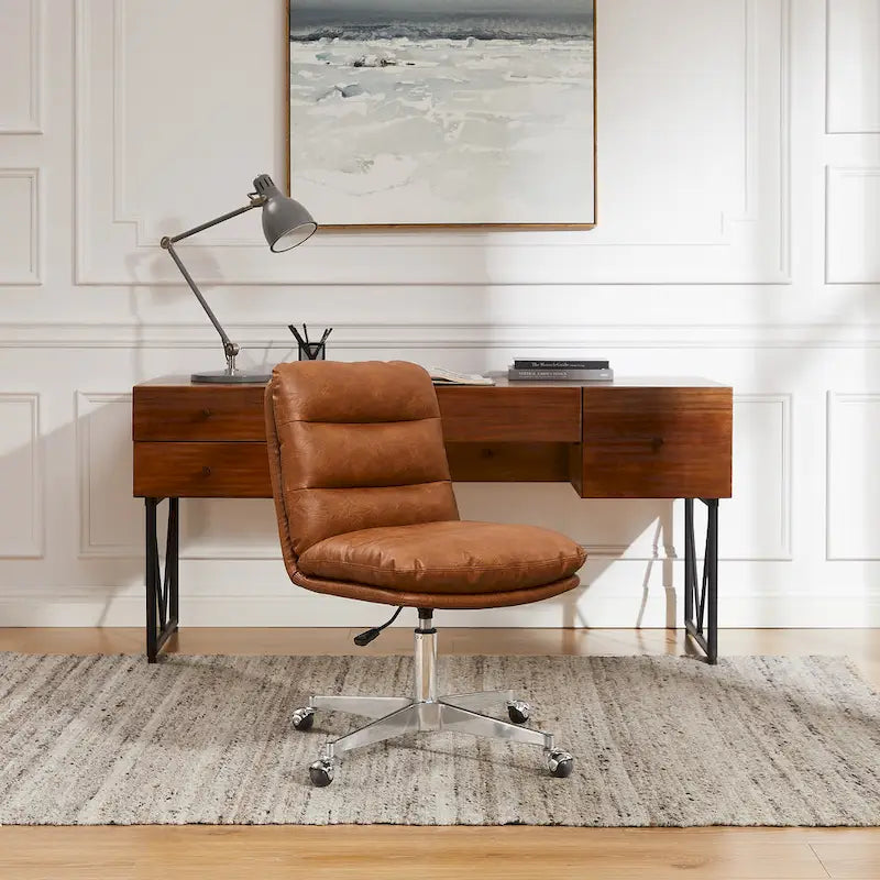 Fauteuil de bureau pivotant sans accoudoirs, style Mid-Century Modern, avec piqûres horizontales