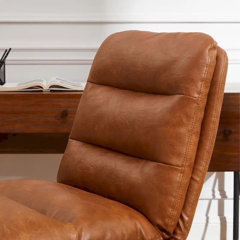 Fauteuil de bureau pivotant sans accoudoirs, style Mid-Century Modern, avec piqûres horizontales