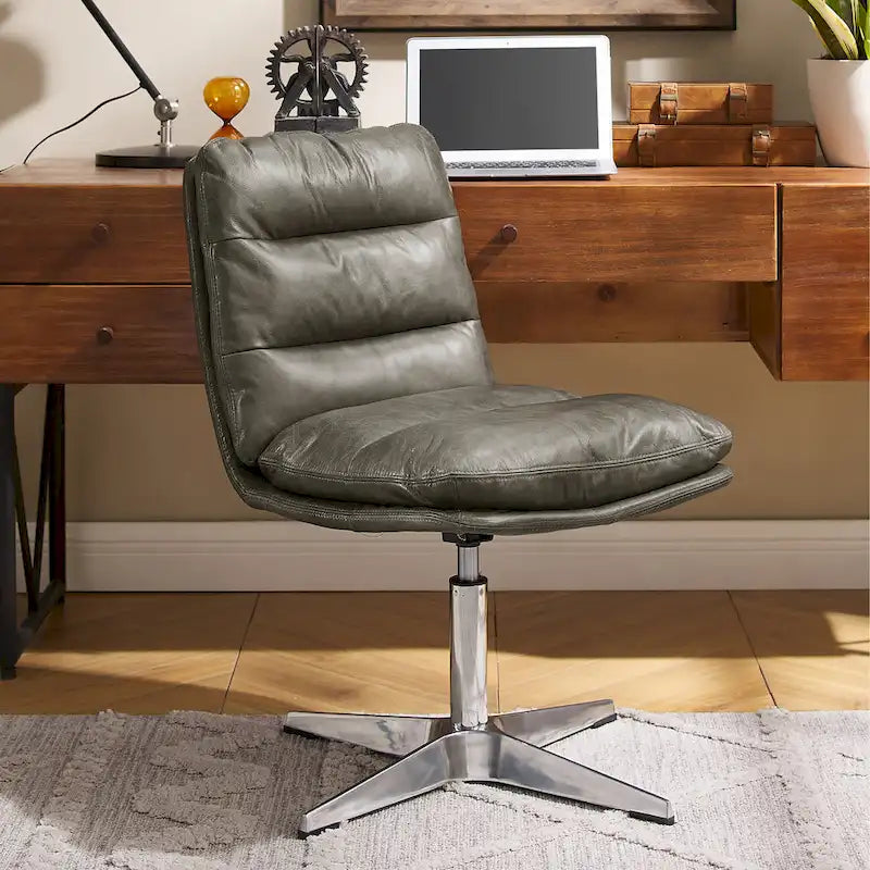 Fauteuil de bureau pivotant sans accoudoirs, style Mid-Century Modern, avec piqûres horizontales