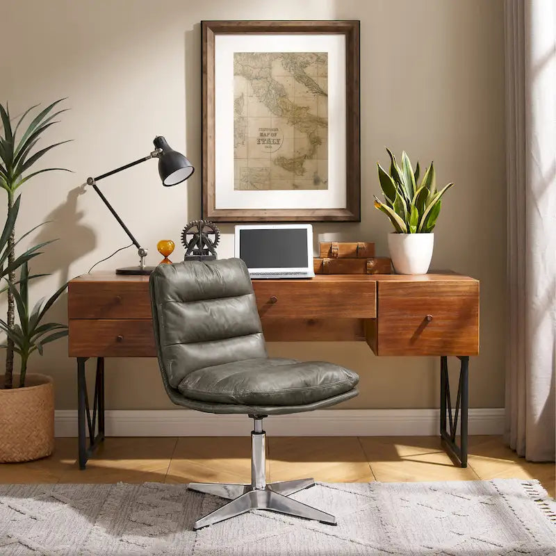 Fauteuil de bureau pivotant sans accoudoirs, style Mid-Century Modern, avec piqûres horizontales