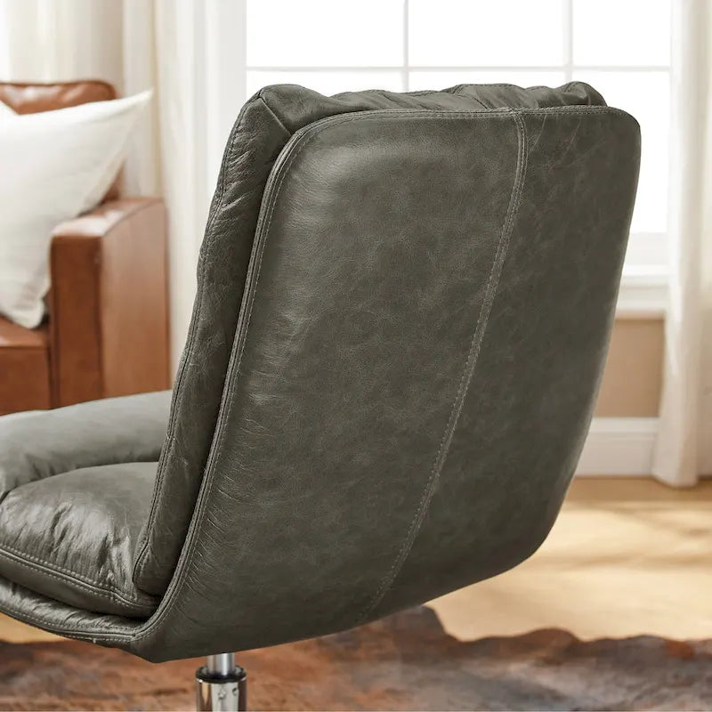 Fauteuil de bureau pivotant sans accoudoirs, style Mid-Century Modern, avec piqûres horizontales