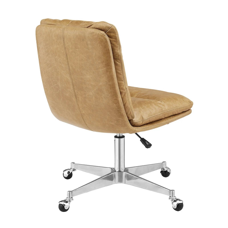 Fauteuil de bureau pivotant sans accoudoirs, style Mid-Century Modern, avec piqûres horizontales