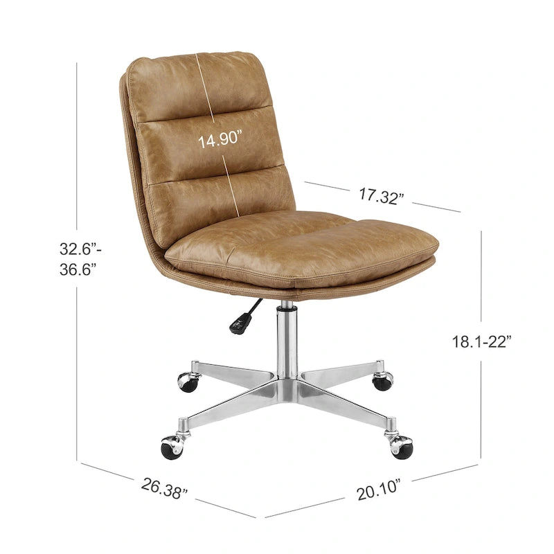 Fauteuil de bureau pivotant sans accoudoirs, style Mid-Century Modern, avec piqûres horizontales