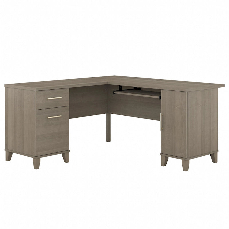 Bureau d'angle en L de 60" avec tiroirs, meuble de rangement et plateau coulissant pour clavier