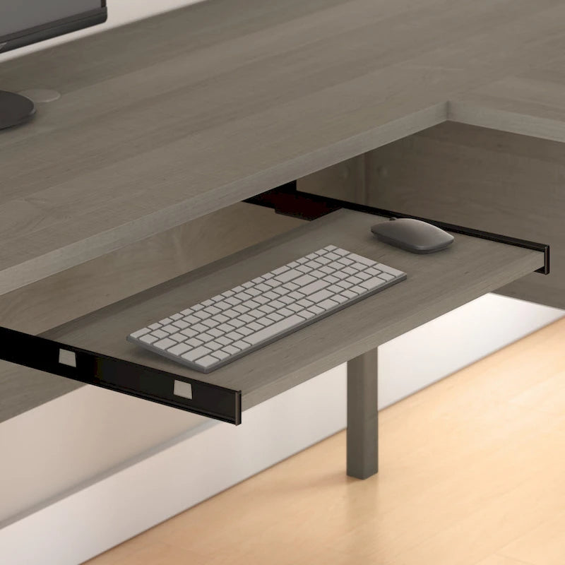 Bureau d'angle en L de 60" avec tiroirs, meuble de rangement et plateau coulissant pour clavier